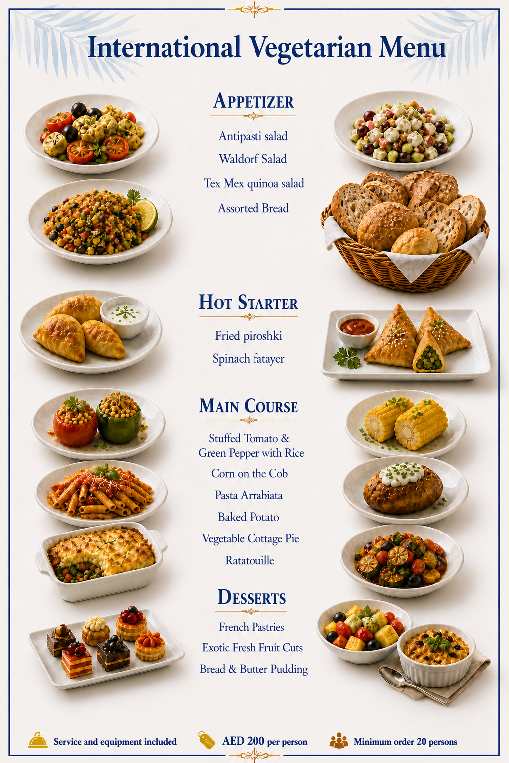 International Vegetarian Menu — Dubai yacht catering menu