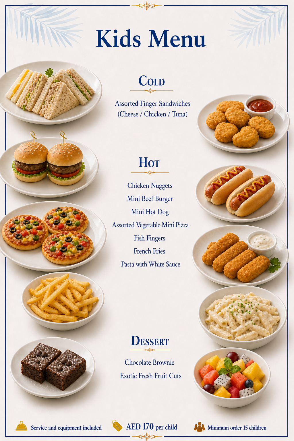 Kids Menu — Dubai yacht catering menu