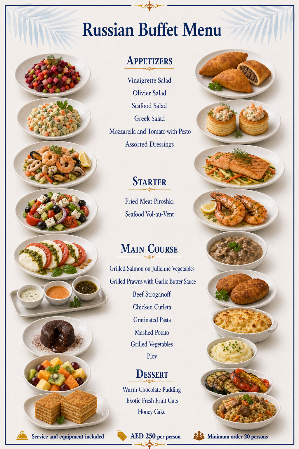 Russian Buffet Menu — Dubai yacht catering menu