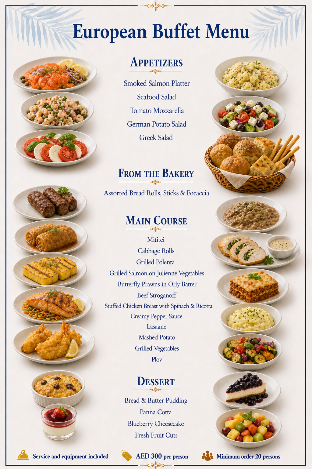 European Buffet Menu — Dubai yacht catering menu