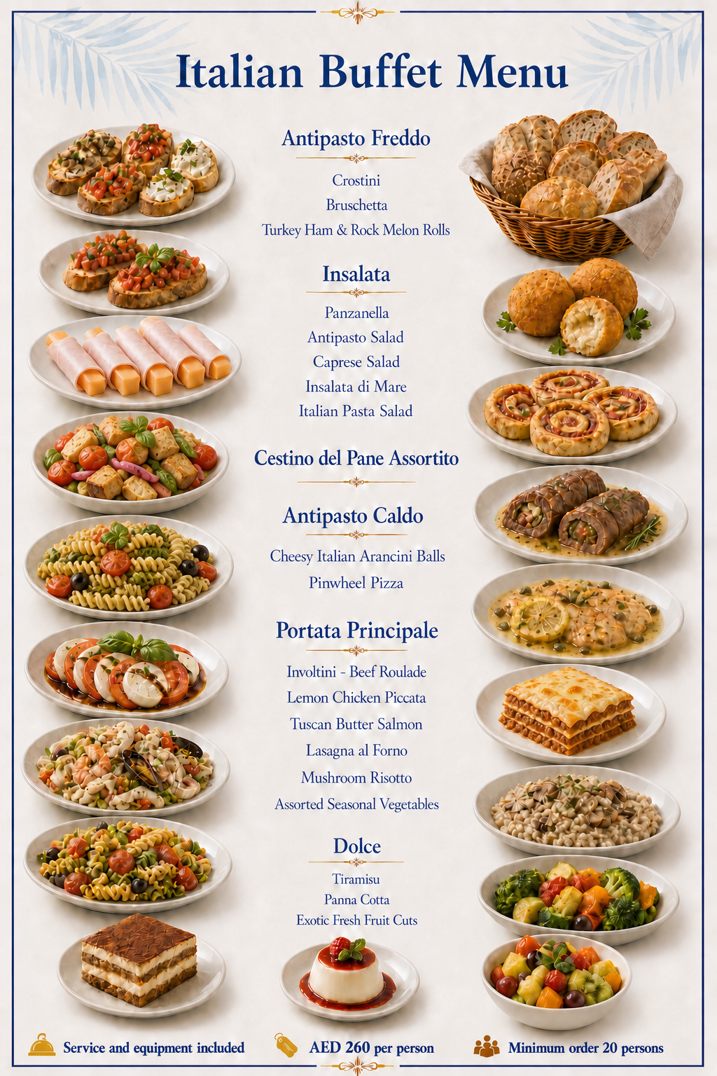 Italian Buffet Menu — Dubai yacht catering menu