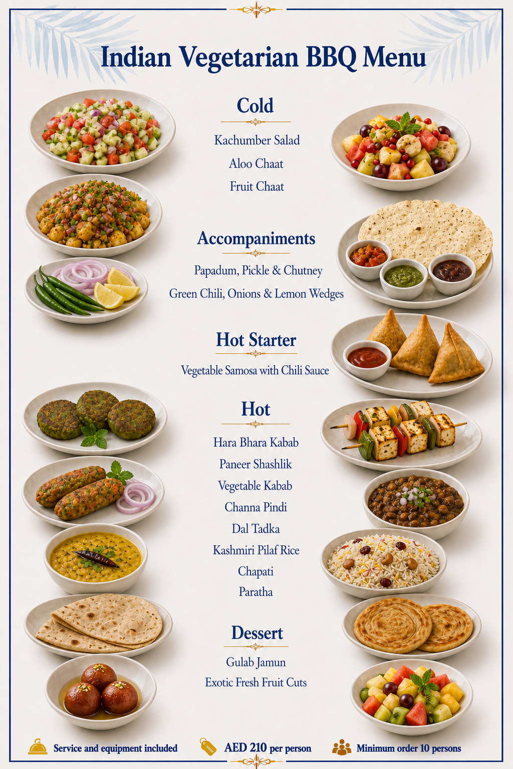Indian Vegetarian BBQ Menu — Dubai yacht catering menu