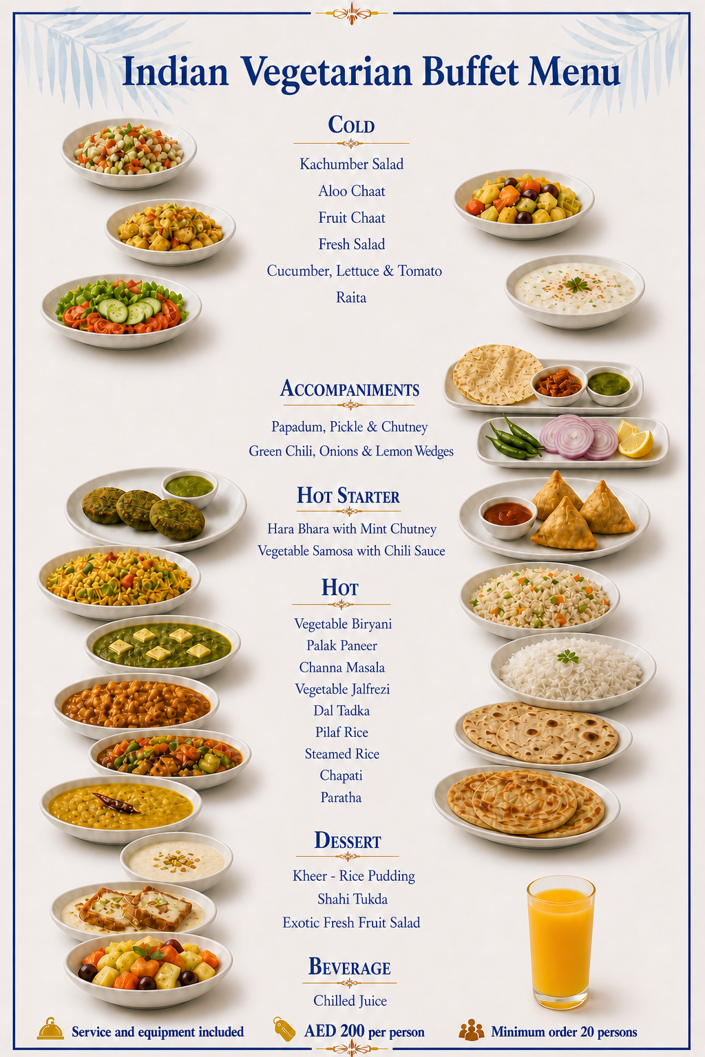 Indian Vegetarian Buffet Menu — Dubai yacht catering menu