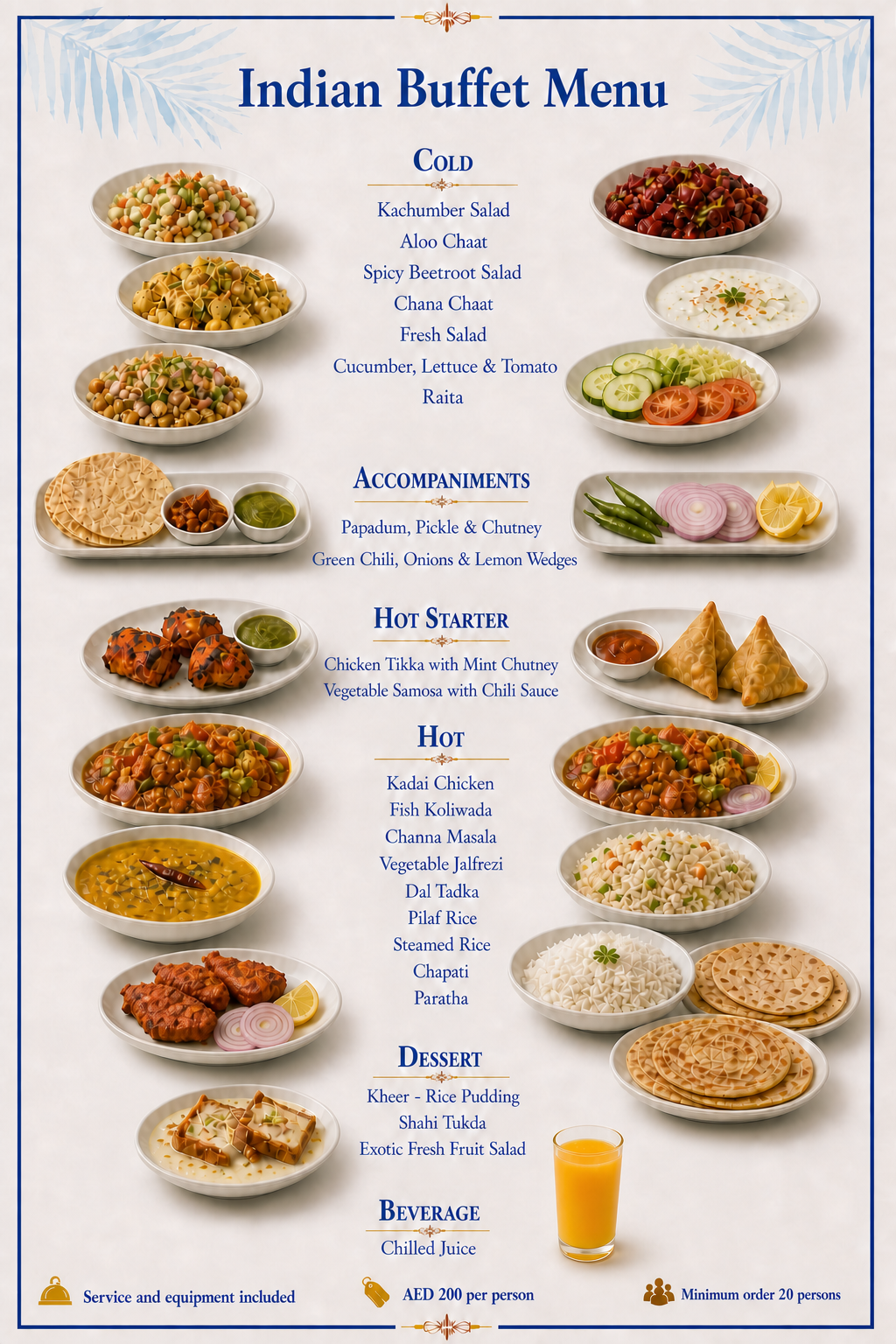 Indian Buffet Menu — Dubai yacht catering menu