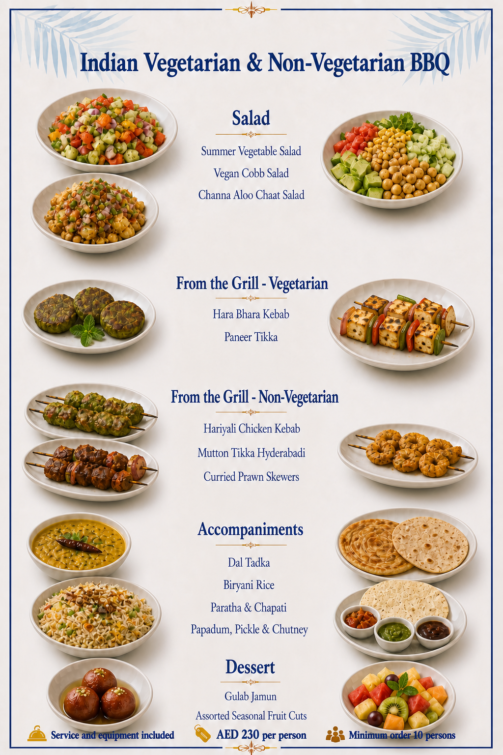 Indian Vegetarian & Non-Vegetarian BBQ — Dubai yacht catering menu