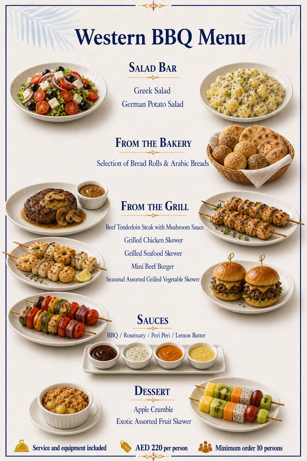 Western BBQ Menu — Dubai yacht catering menu