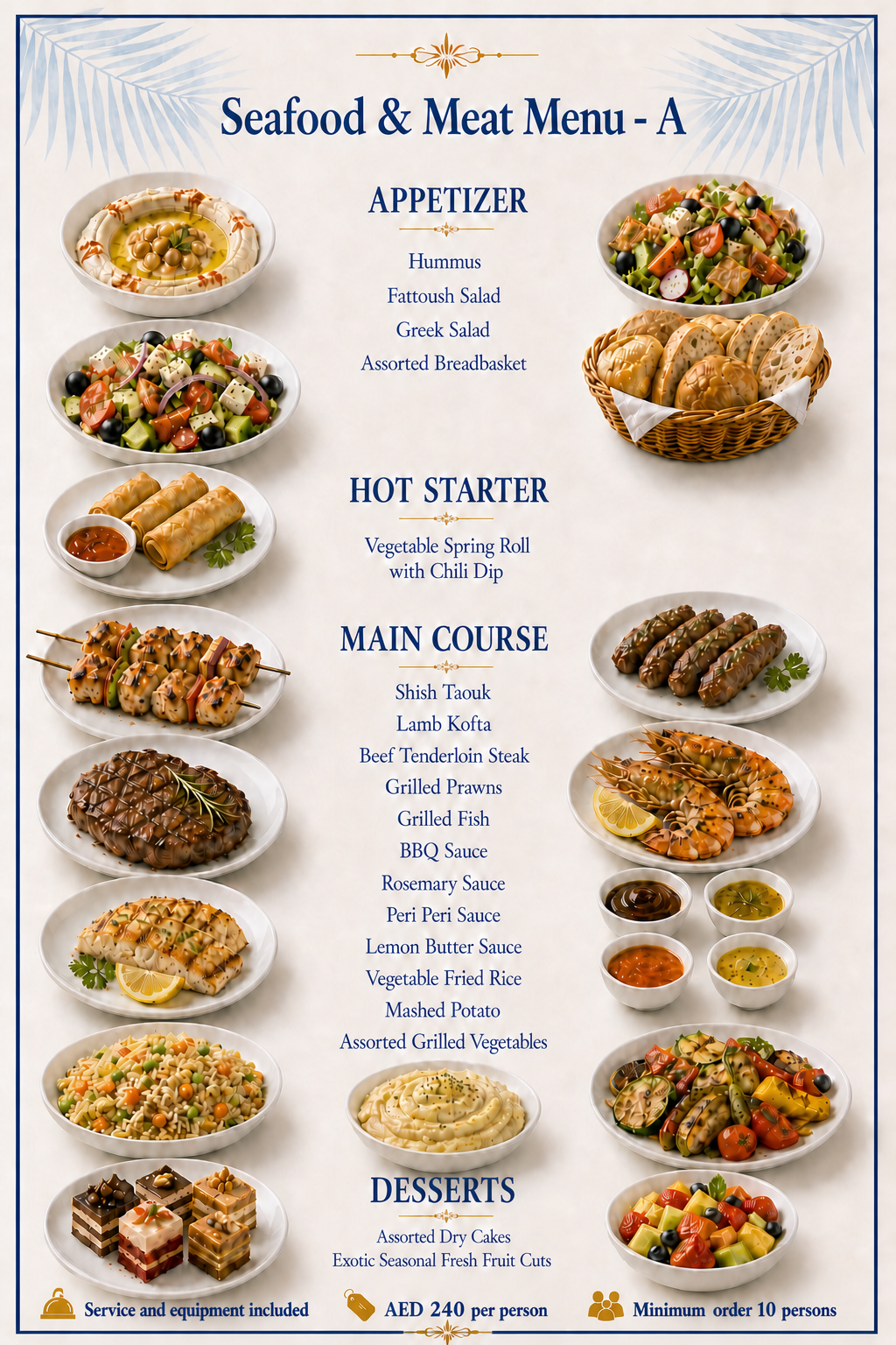 Seafood & Meat Menu - A — Dubai yacht catering menu