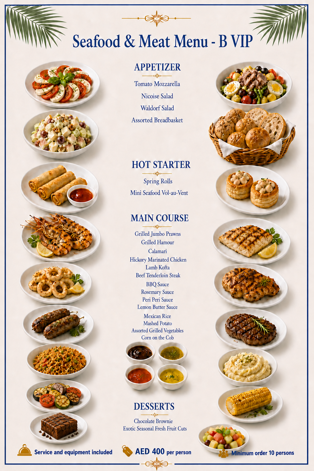 Seafood & Meat Menu - B VIP — Dubai yacht catering menu