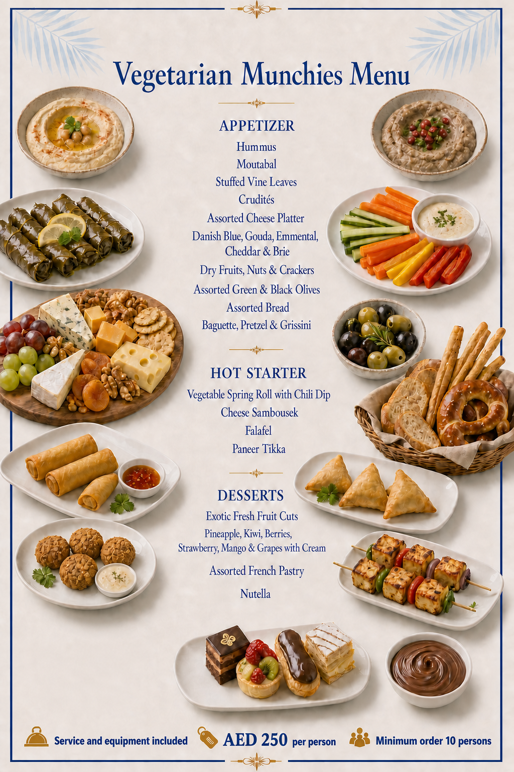 Vegetarian Munchies Menu — Dubai yacht catering menu