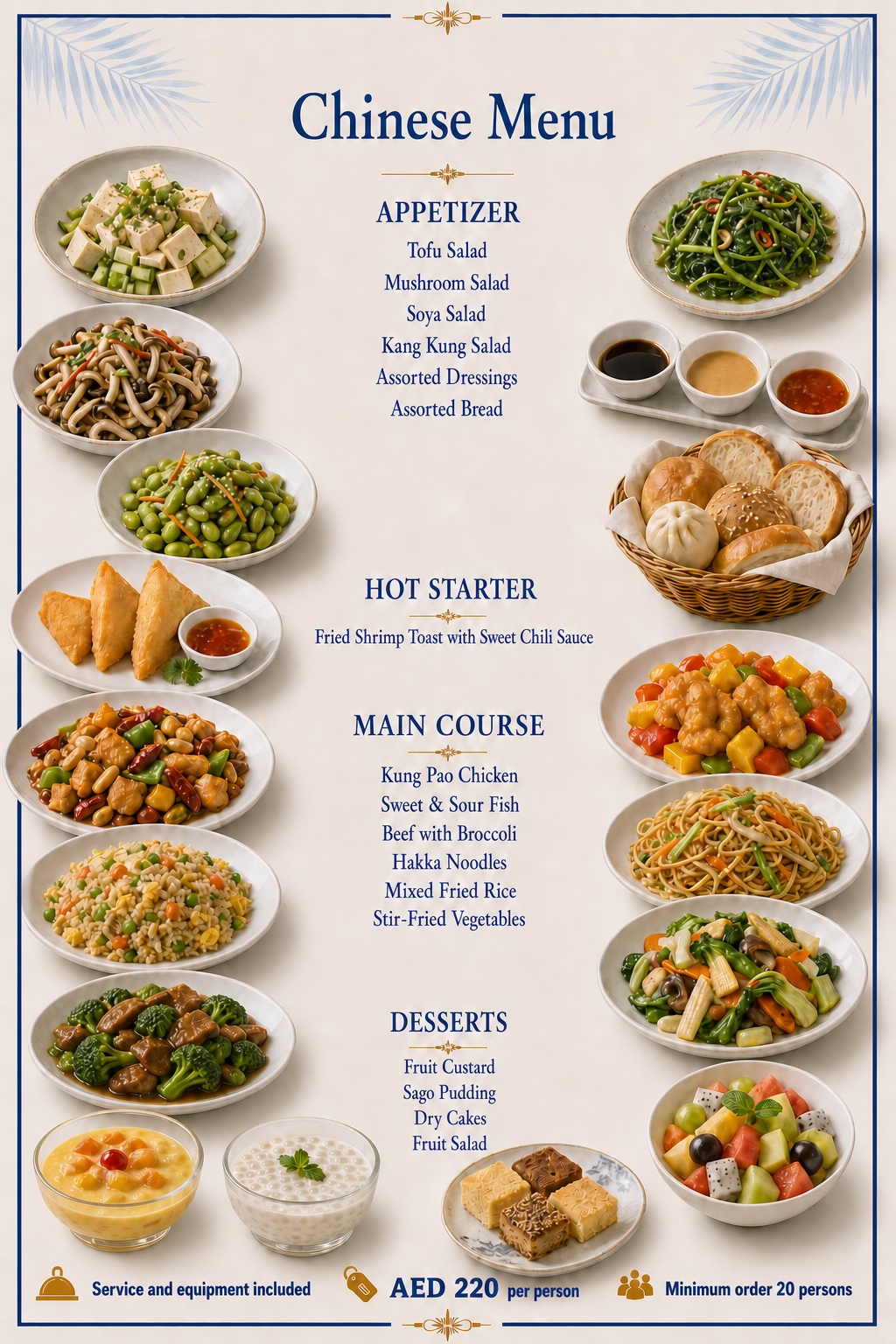 Chinese Menu — Dubai yacht catering menu