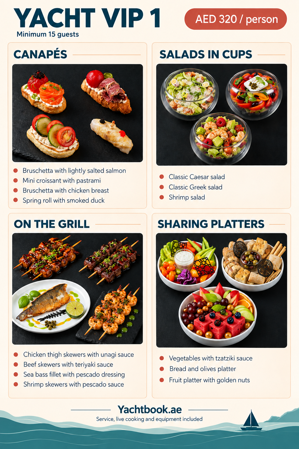 Yacht VIP 1 — Dubai yacht VIP catering menu