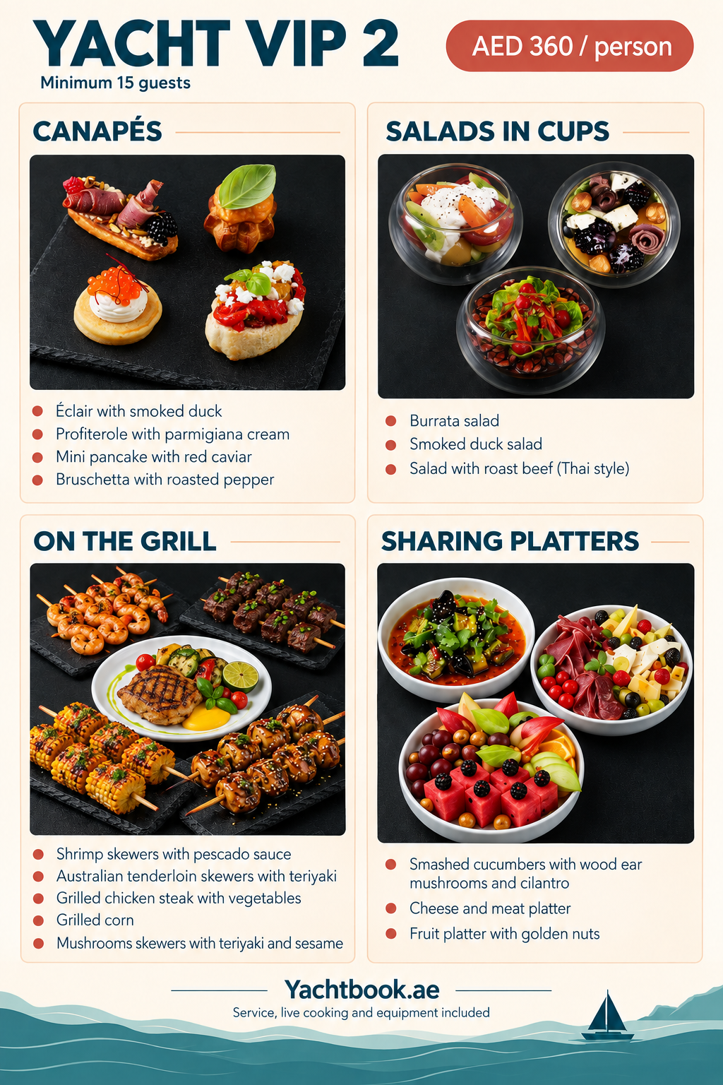 Yacht VIP 2 — Dubai yacht VIP catering menu