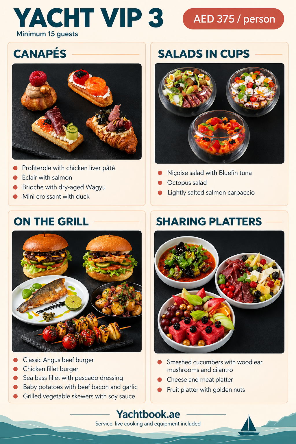 Yacht VIP 3 — Dubai yacht VIP catering menu