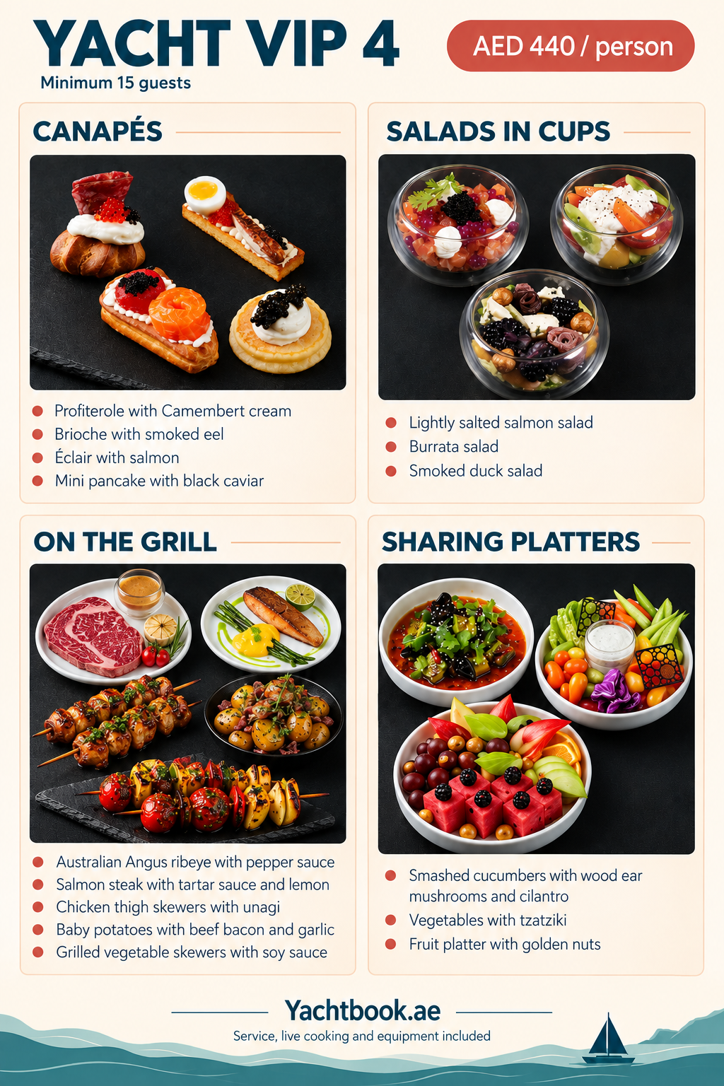 Yacht VIP 4 — Dubai yacht VIP catering menu